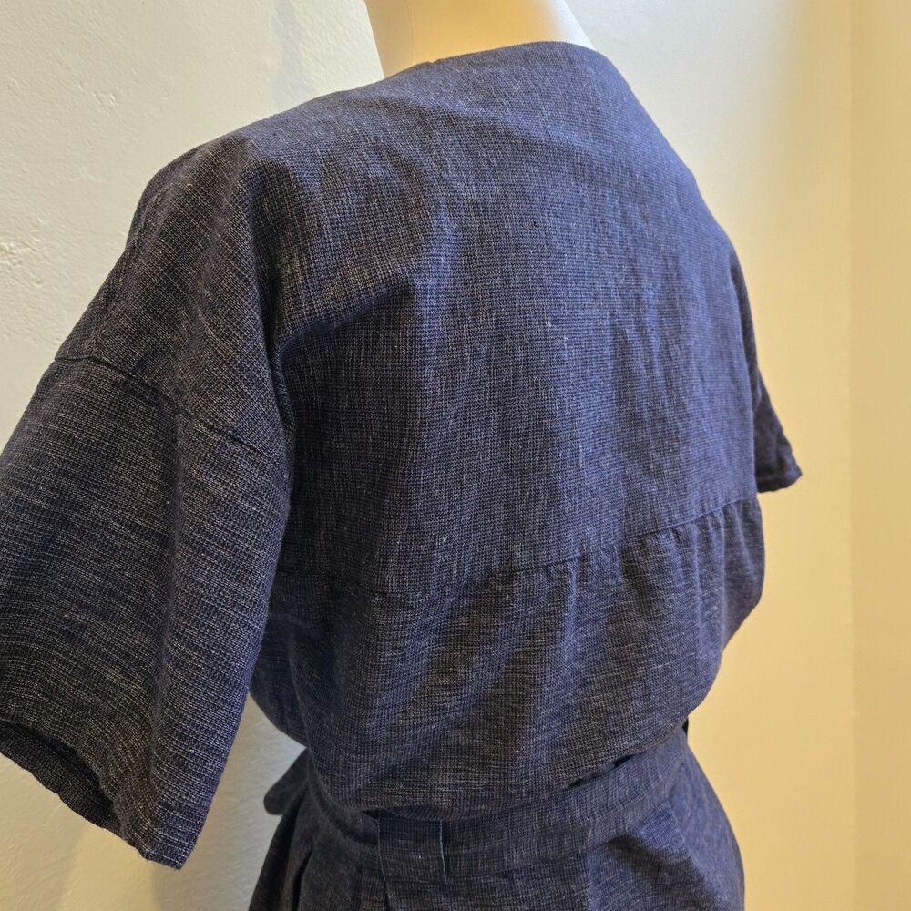People Tree Dark Indigo Organic Cotton Belted Midi Dress US 6 Boho Sustainable - Picture 12 of 16